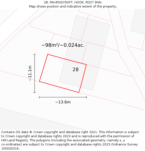 28, RAVENSCROFT, HOOK, RG27 9NN: Plot and title map