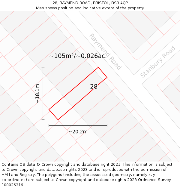 28, RAYMEND ROAD, BRISTOL, BS3 4QP: Plot and title map
