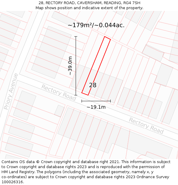 28, RECTORY ROAD, CAVERSHAM, READING, RG4 7SH: Plot and title map