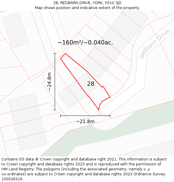 28, REDBARN DRIVE, YORK, YO10 3JD: Plot and title map