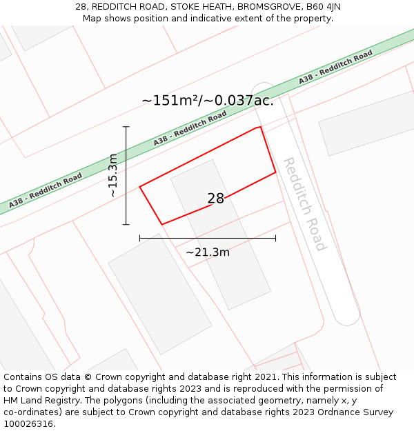 28, REDDITCH ROAD, STOKE HEATH, BROMSGROVE, B60 4JN: Plot and title map