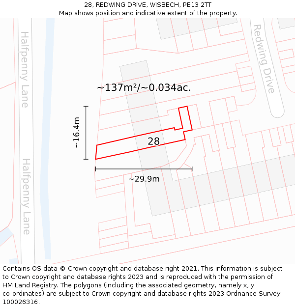28, REDWING DRIVE, WISBECH, PE13 2TT: Plot and title map