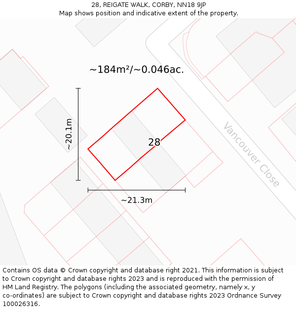 28, REIGATE WALK, CORBY, NN18 9JP: Plot and title map