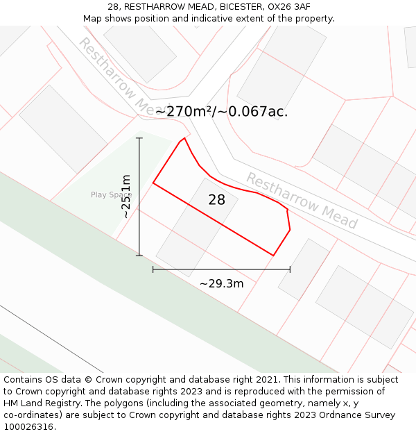 28, RESTHARROW MEAD, BICESTER, OX26 3AF: Plot and title map
