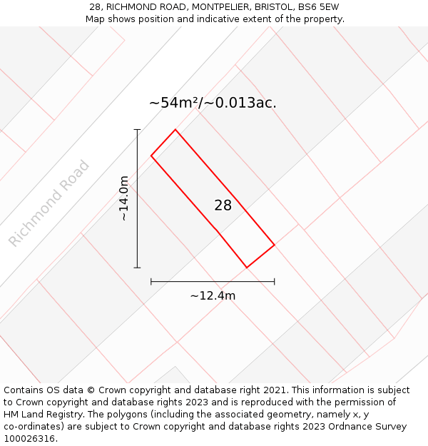 28, RICHMOND ROAD, MONTPELIER, BRISTOL, BS6 5EW: Plot and title map