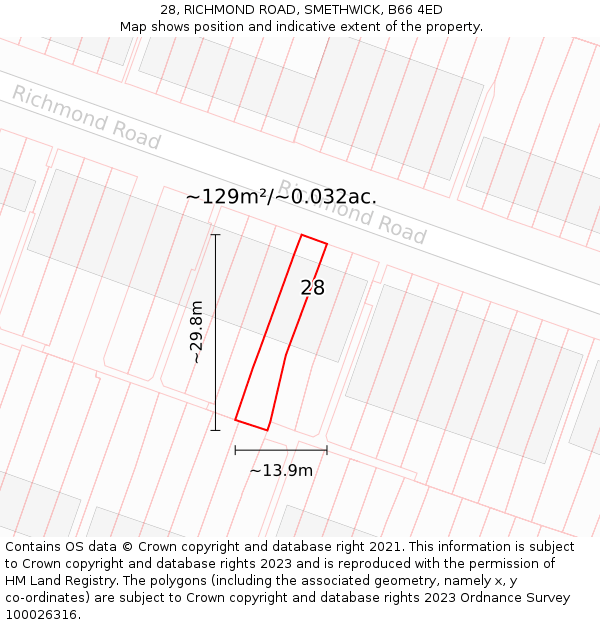 28, RICHMOND ROAD, SMETHWICK, B66 4ED: Plot and title map