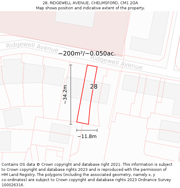 28, RIDGEWELL AVENUE, CHELMSFORD, CM1 2GA: Plot and title map
