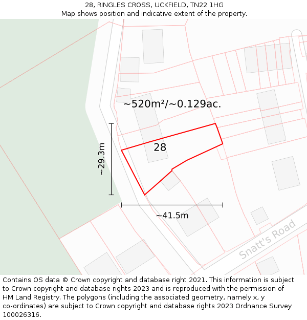 28, RINGLES CROSS, UCKFIELD, TN22 1HG: Plot and title map