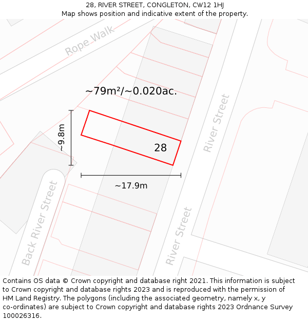 28, RIVER STREET, CONGLETON, CW12 1HJ: Plot and title map