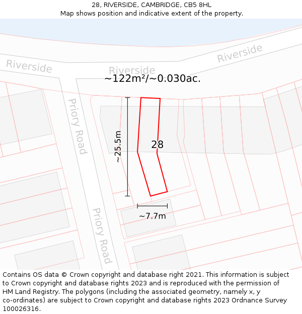 28, RIVERSIDE, CAMBRIDGE, CB5 8HL: Plot and title map