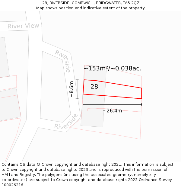 28, RIVERSIDE, COMBWICH, BRIDGWATER, TA5 2QZ: Plot and title map