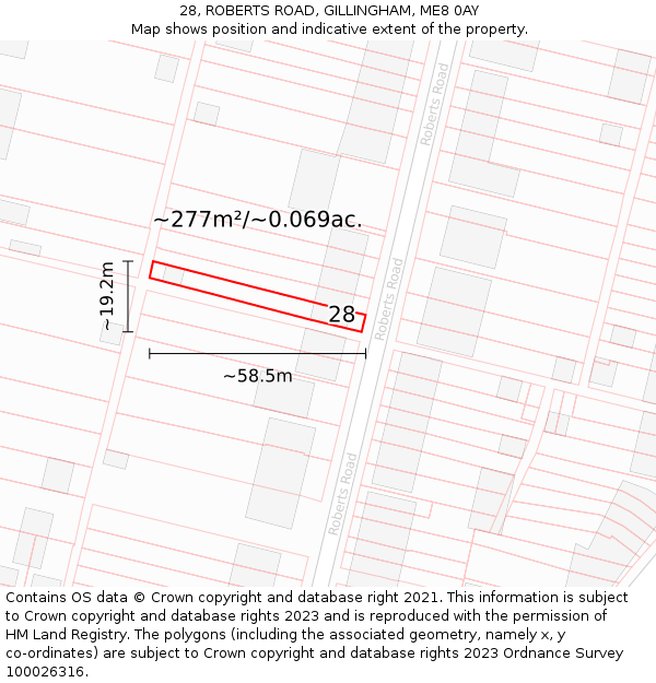 28, ROBERTS ROAD, GILLINGHAM, ME8 0AY: Plot and title map