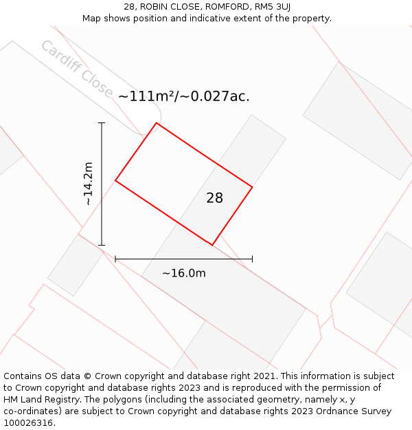 28, ROBIN CLOSE, ROMFORD, RM5 3UJ: Plot and title map