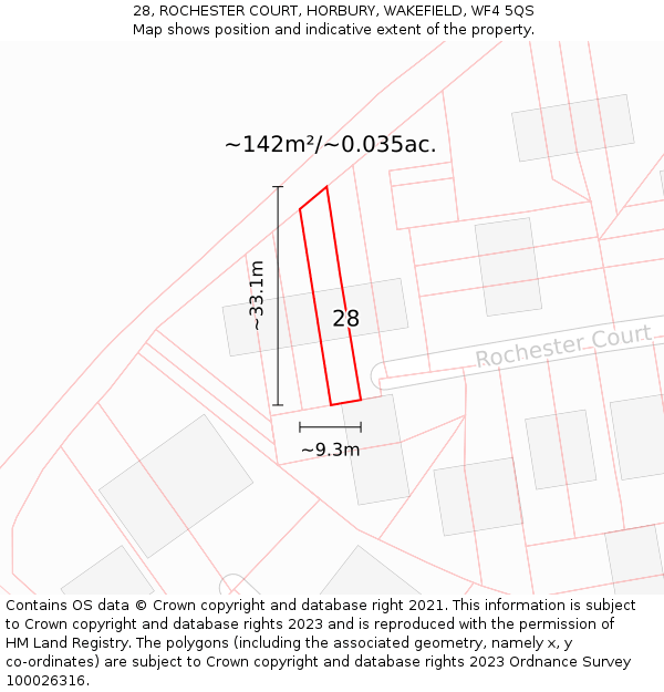 28, ROCHESTER COURT, HORBURY, WAKEFIELD, WF4 5QS: Plot and title map