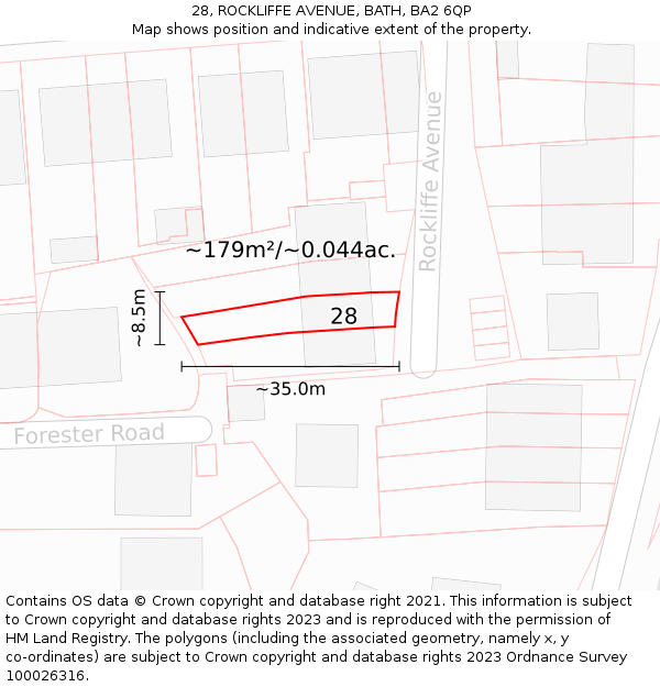 28, ROCKLIFFE AVENUE, BATH, BA2 6QP: Plot and title map