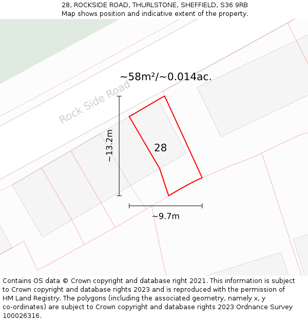 28, ROCKSIDE ROAD, THURLSTONE, SHEFFIELD, S36 9RB: Plot and title map