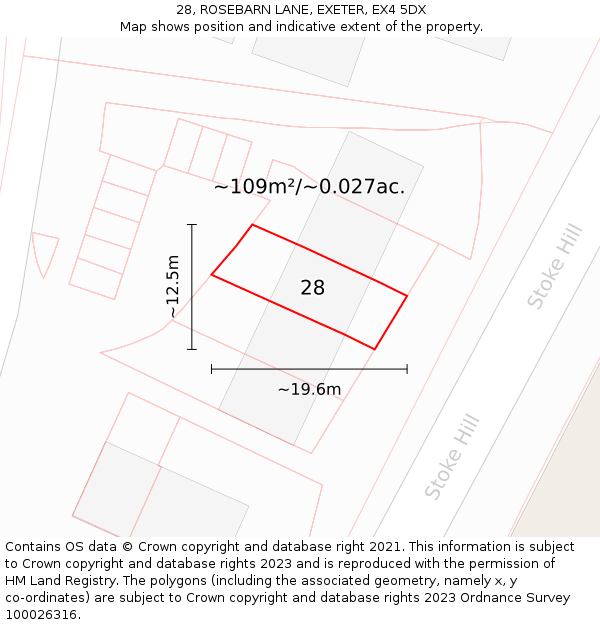 28, ROSEBARN LANE, EXETER, EX4 5DX: Plot and title map