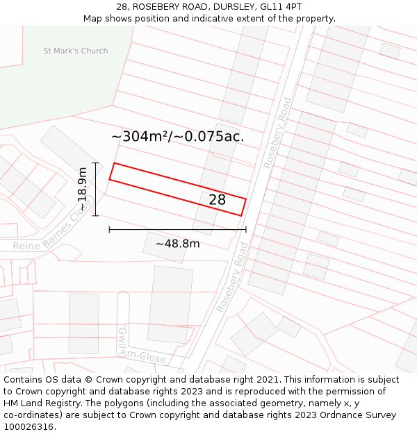 28, ROSEBERY ROAD, DURSLEY, GL11 4PT: Plot and title map