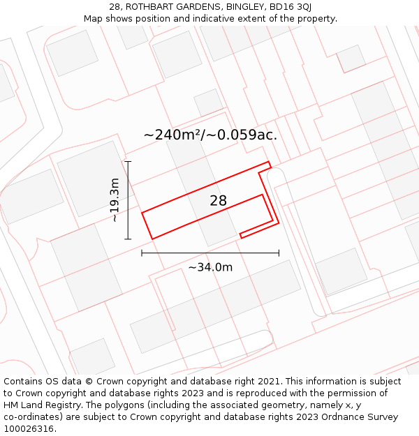 28, ROTHBART GARDENS, BINGLEY, BD16 3QJ: Plot and title map
