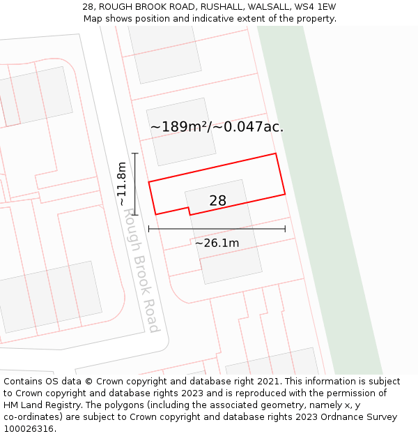 28, ROUGH BROOK ROAD, RUSHALL, WALSALL, WS4 1EW: Plot and title map
