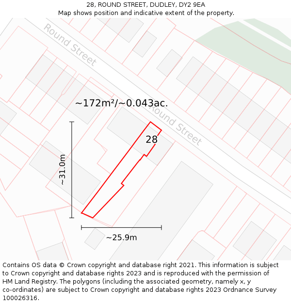 28, ROUND STREET, DUDLEY, DY2 9EA: Plot and title map