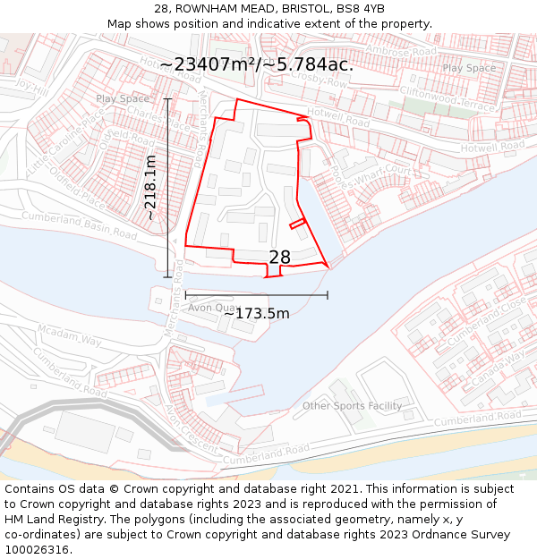 28, ROWNHAM MEAD, BRISTOL, BS8 4YB: Plot and title map