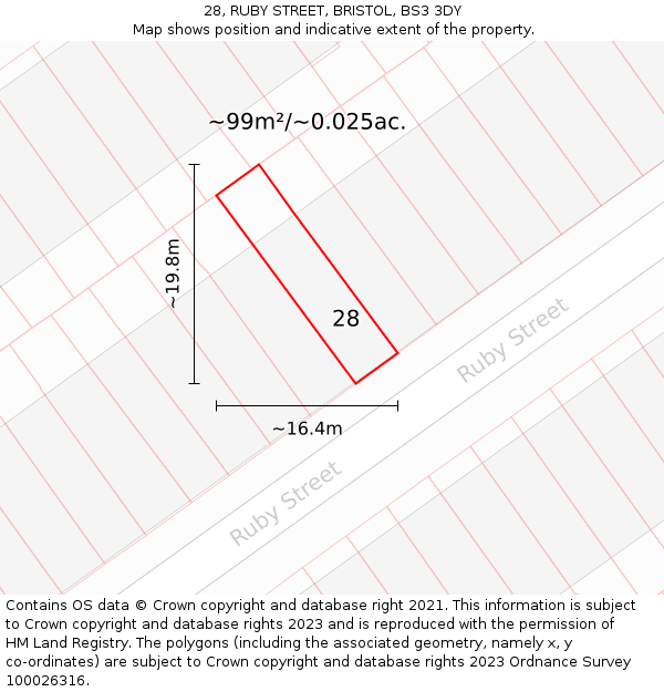 28, RUBY STREET, BRISTOL, BS3 3DY: Plot and title map