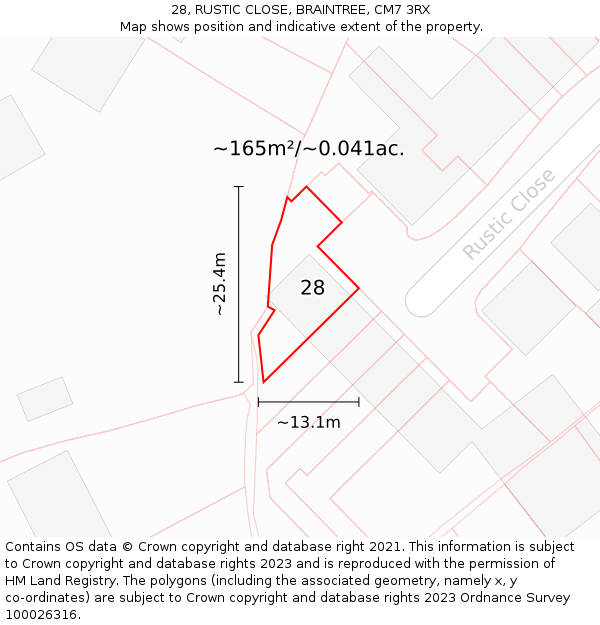 28, RUSTIC CLOSE, BRAINTREE, CM7 3RX: Plot and title map