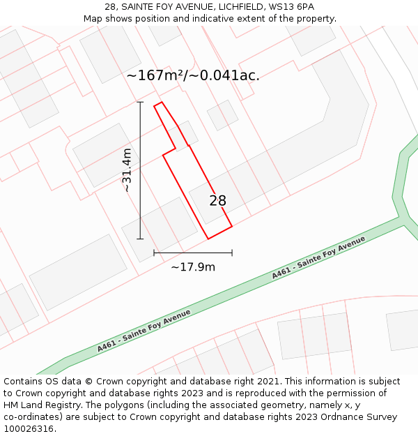 28, SAINTE FOY AVENUE, LICHFIELD, WS13 6PA: Plot and title map