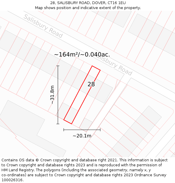 28, SALISBURY ROAD, DOVER, CT16 1EU: Plot and title map