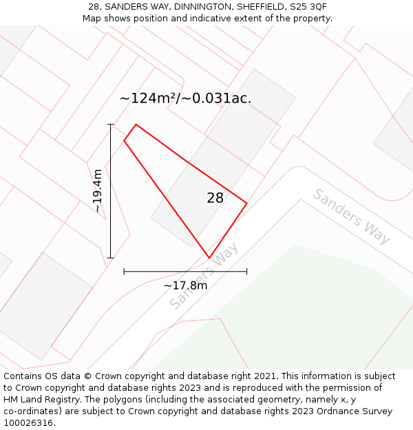 28, SANDERS WAY, DINNINGTON, SHEFFIELD, S25 3QF: Plot and title map