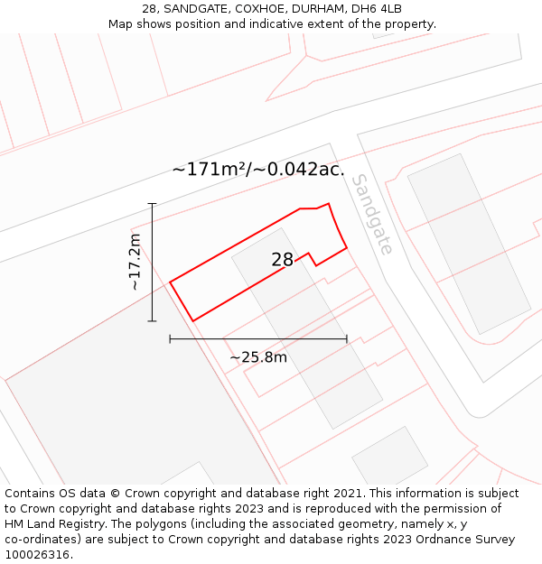28, SANDGATE, COXHOE, DURHAM, DH6 4LB: Plot and title map