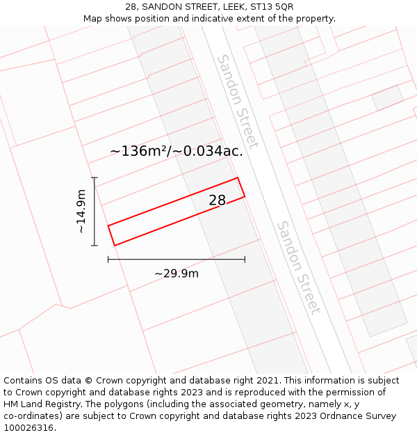 28, SANDON STREET, LEEK, ST13 5QR: Plot and title map