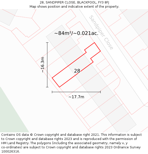 28, SANDPIPER CLOSE, BLACKPOOL, FY3 8FJ: Plot and title map