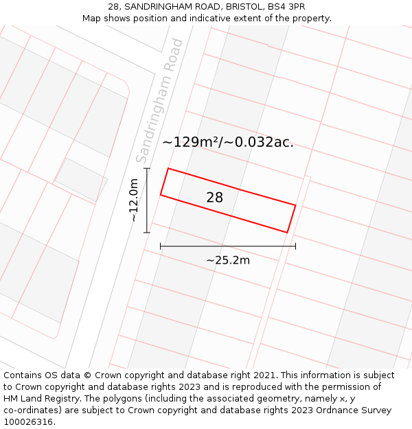 28, SANDRINGHAM ROAD, BRISTOL, BS4 3PR: Plot and title map