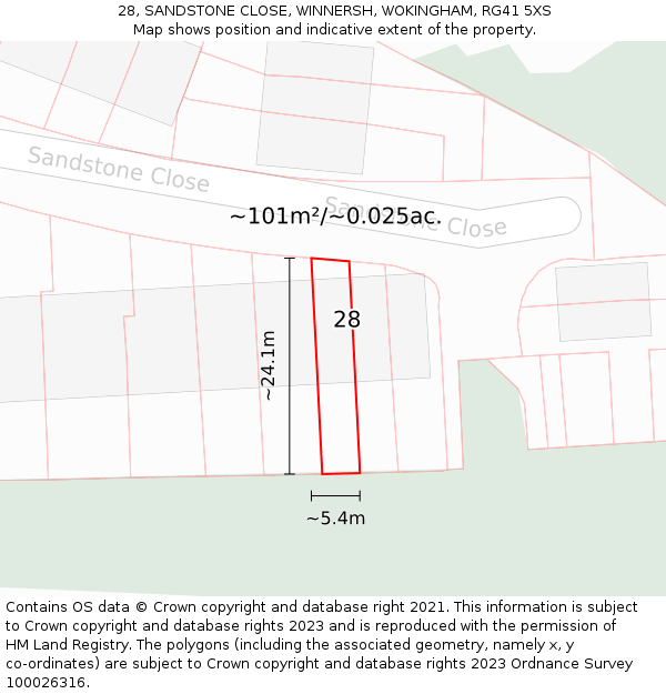 28, SANDSTONE CLOSE, WINNERSH, WOKINGHAM, RG41 5XS: Plot and title map