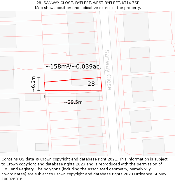 28, SANWAY CLOSE, BYFLEET, WEST BYFLEET, KT14 7SP: Plot and title map