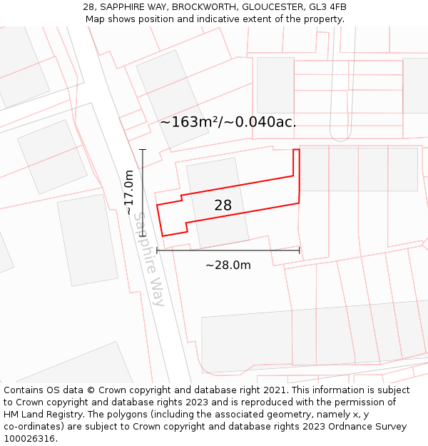 28, SAPPHIRE WAY, BROCKWORTH, GLOUCESTER, GL3 4FB: Plot and title map