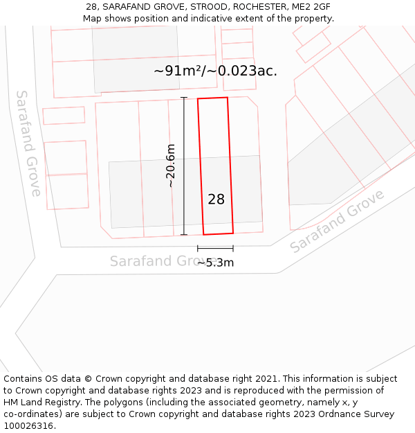 28, SARAFAND GROVE, STROOD, ROCHESTER, ME2 2GF: Plot and title map