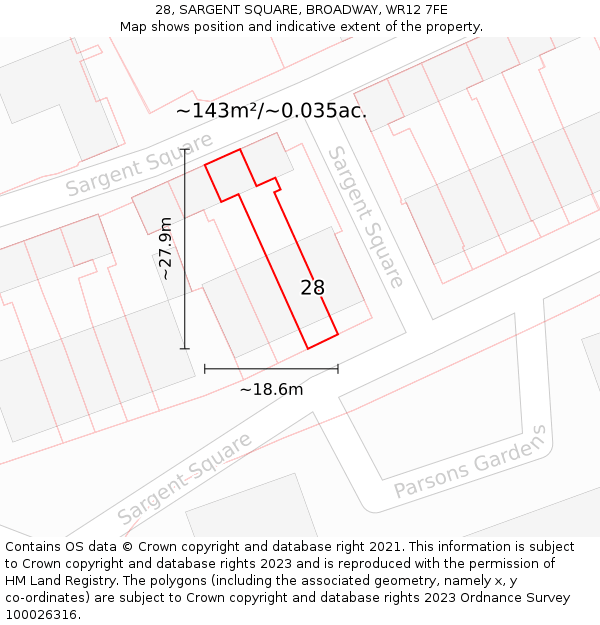 28, SARGENT SQUARE, BROADWAY, WR12 7FE: Plot and title map
