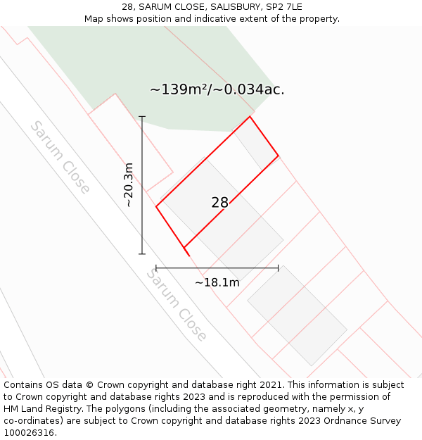 28, SARUM CLOSE, SALISBURY, SP2 7LE: Plot and title map