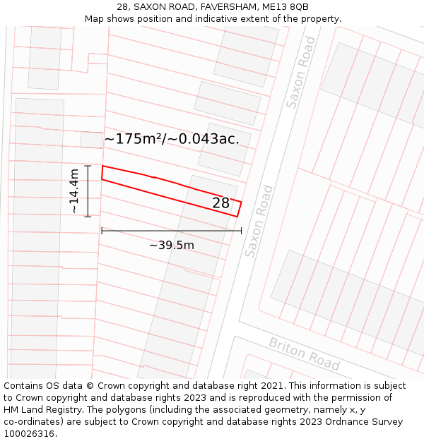 28, SAXON ROAD, FAVERSHAM, ME13 8QB: Plot and title map