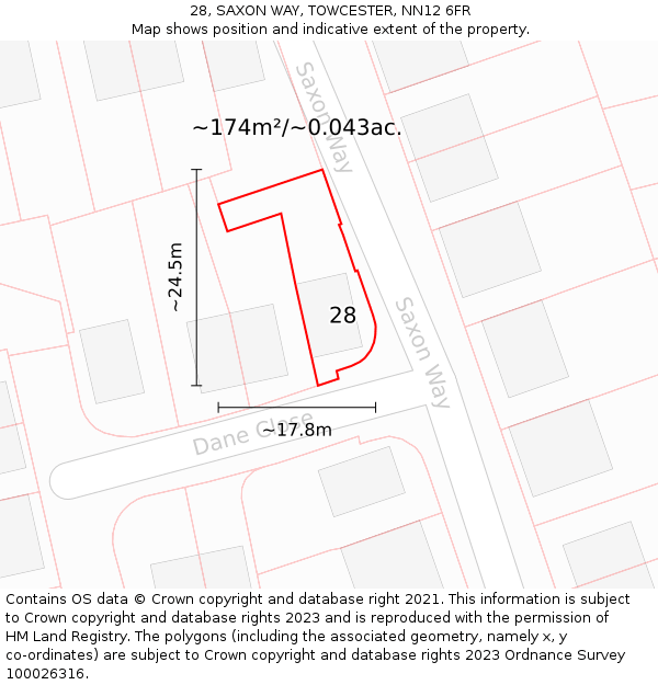 28, SAXON WAY, TOWCESTER, NN12 6FR: Plot and title map