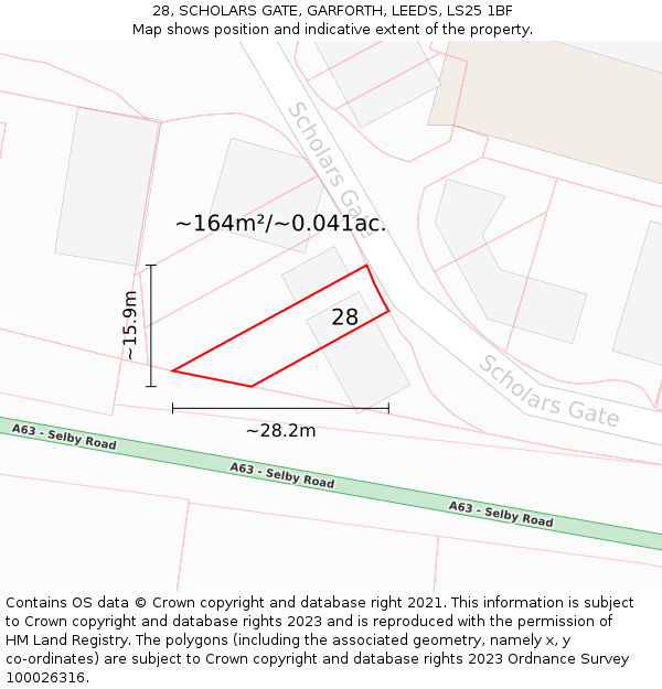 28, SCHOLARS GATE, GARFORTH, LEEDS, LS25 1BF: Plot and title map