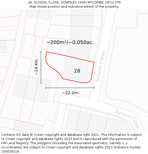 28, SCHOOL CLOSE, DOWNLEY, HIGH WYCOMBE, HP13 5TR: Plot and title map