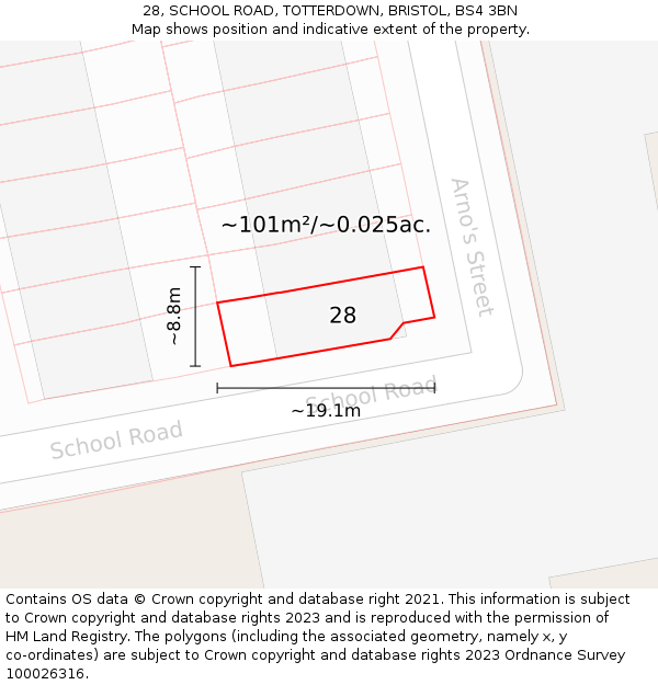 28, SCHOOL ROAD, TOTTERDOWN, BRISTOL, BS4 3BN: Plot and title map