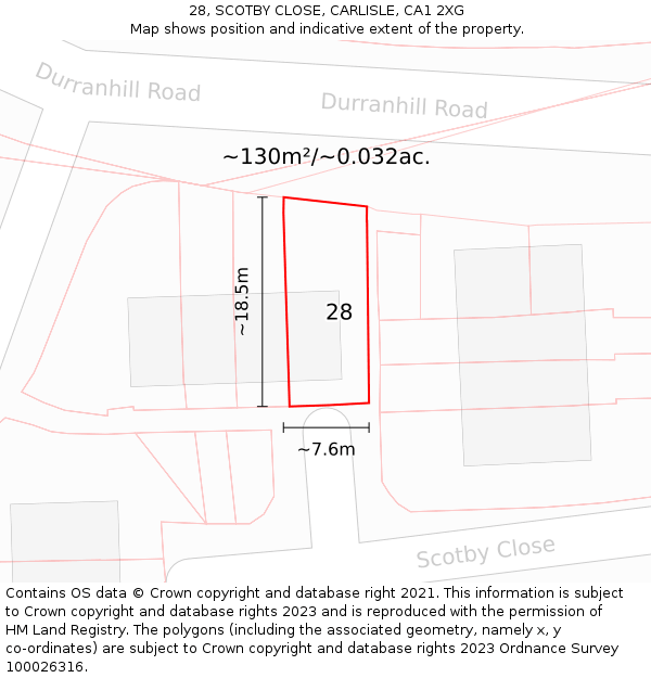 28, SCOTBY CLOSE, CARLISLE, CA1 2XG: Plot and title map