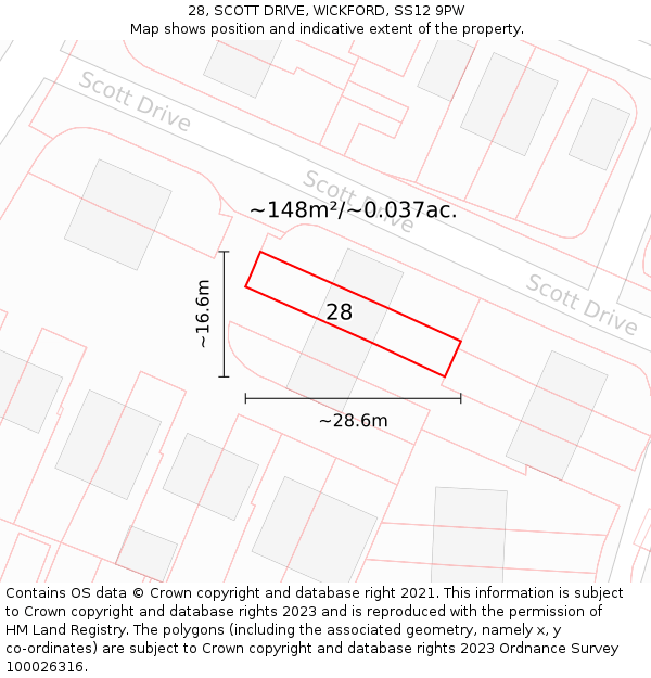 28, SCOTT DRIVE, WICKFORD, SS12 9PW: Plot and title map