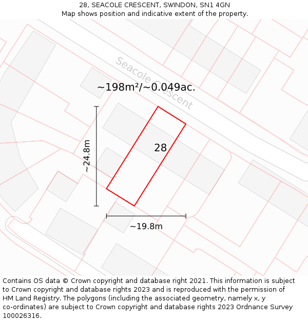 28, SEACOLE CRESCENT, SWINDON, SN1 4GN: Plot and title map