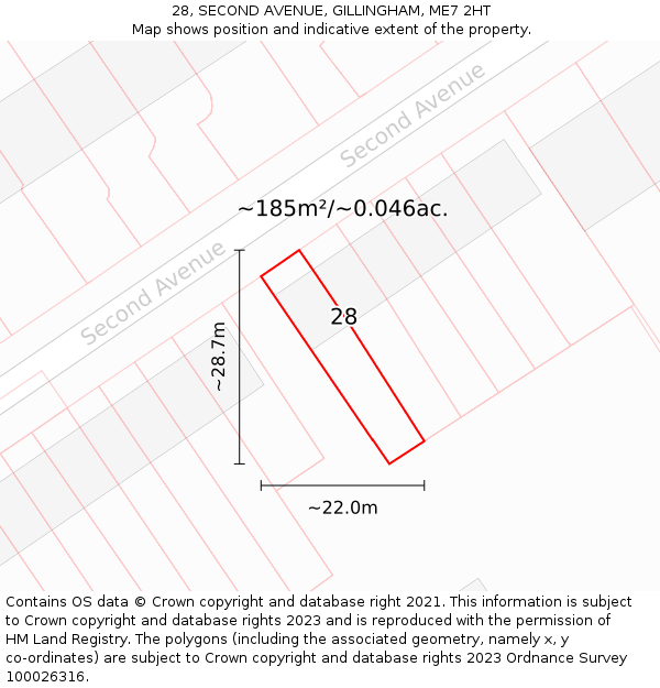 28, SECOND AVENUE, GILLINGHAM, ME7 2HT: Plot and title map